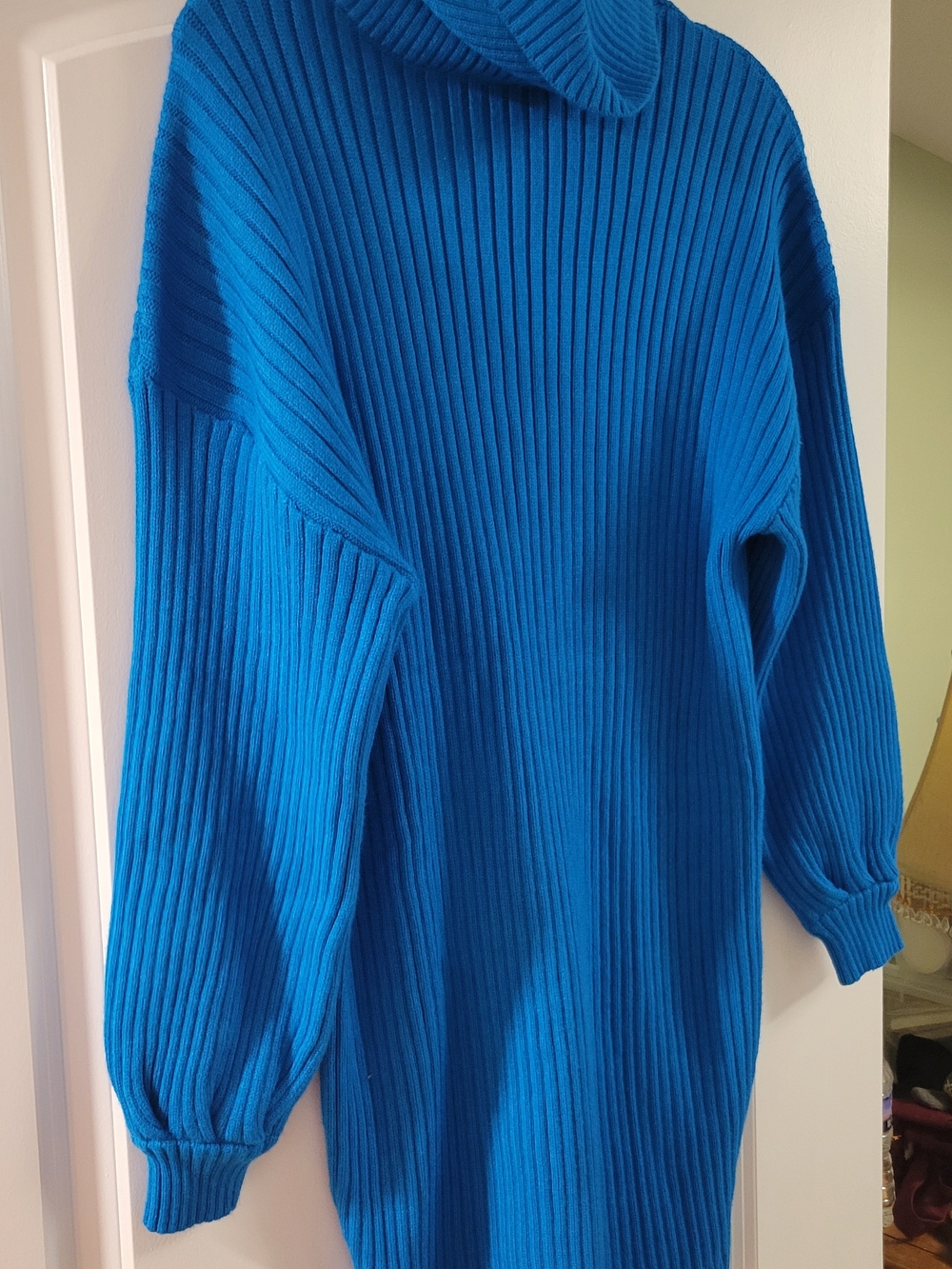 Bright Blue Ribbed Turtleneck Sweater Dress - Women